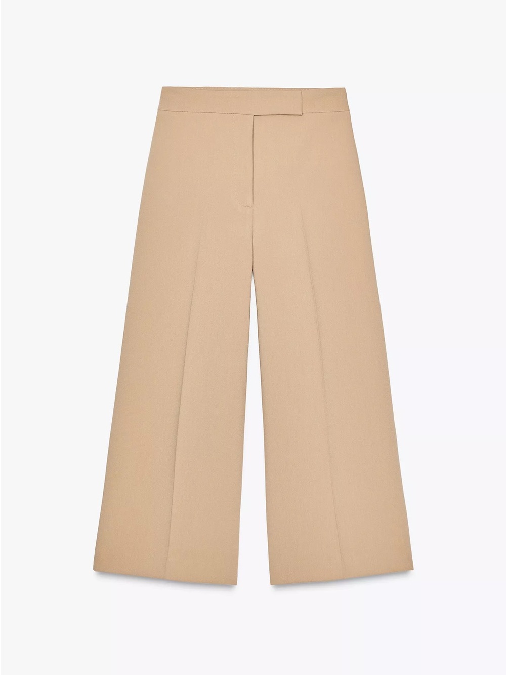 Zara High Waisted Taupe Brown Wide-Leg Cropped Trousers
